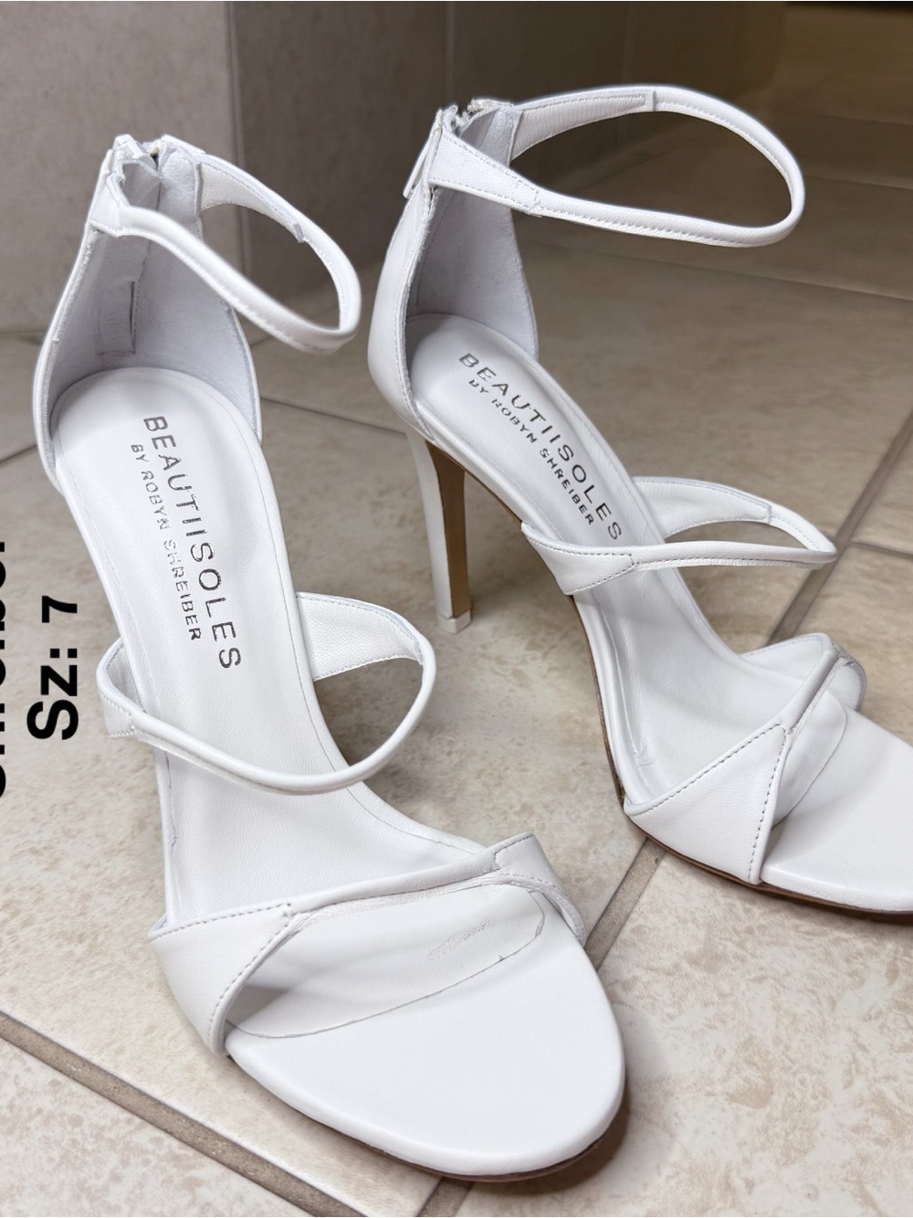 BeautiSoles White Ankle-Strap Stiletto Heels